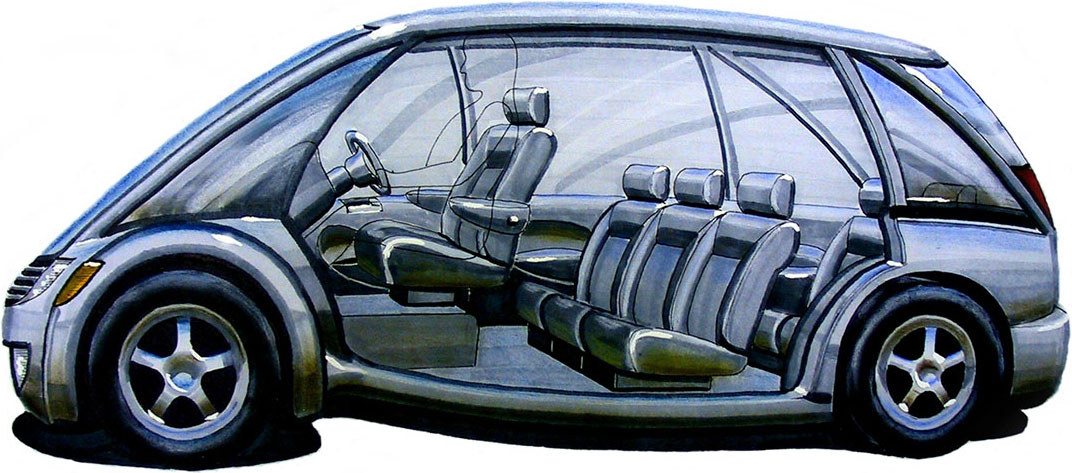 Marker & pastel rendering of concept car