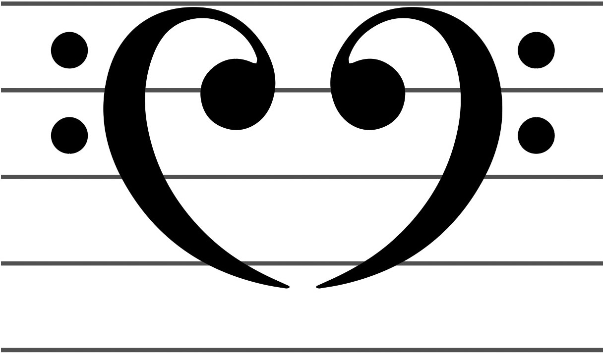 Illustrator mockup of bass clefs mirrored to create heart