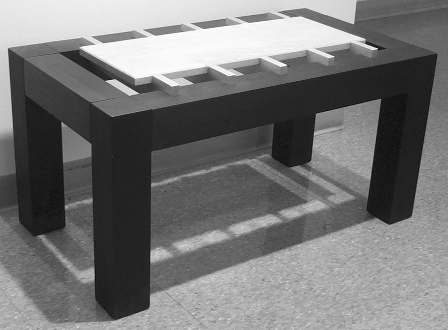 Black & white image of table on display