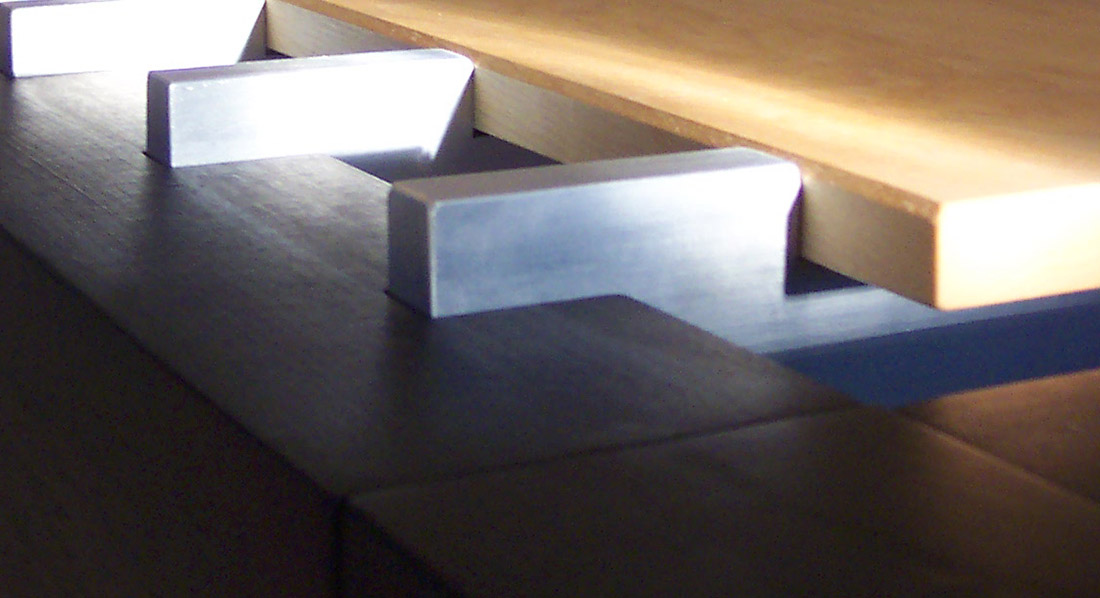 Close-up of custom-built coffee table