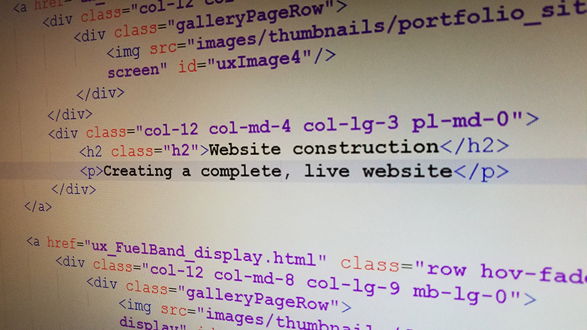 Portfolio site's HTML on desktop screen