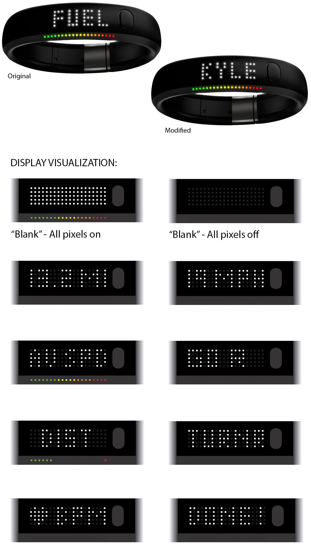 Illustrations of watch display with various possible messages