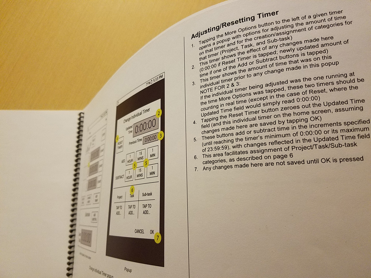 Printed booklet of annotated wireframes